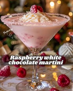 raspberry white chocolate martini in a goblet