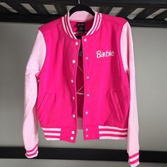 Barbie | Jackets & Coats | New Barbie Embroidered Girls Varisty Jacket | Poshmark Barbie Letterman Jacket, Women Varsity Jacket, Barbiecore Fashion, Pink Varsity Jacket, Scene Clothes, Varsity Jacket Women, Pink Clothes, New Barbie, Jacket Collection