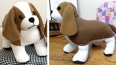 the stuffed dog is brown and white in color