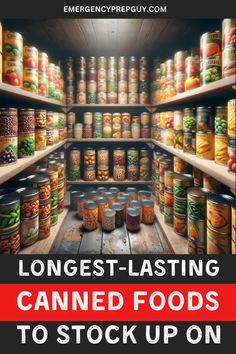 Stock up on the longest-lasting canned foods to ensure your emergency preparedness. These survival foods are perfect for storing food long-term, keeping your pantry ready for any situation. Save this pin to stay prepared with smart stockpile ideas! Foods To Stock Up On For Emergencies, Stocking Up On Food, Items To Stock Up On Food Storage, Canned Goods To Stock Up On, Best Foods To Stockpile For An Emergency, Stock Up For Emergency, Food To Store For Emergencies, What To Stock Up On For Food Shortage, Long Term Food Storage Ideas