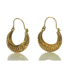 Brass Earrings Approx. 1 1/4" drop from ear Ornate Hoop Jewelry For Pierced Ears, Ornate Bronze Earrings, Unique Teardrop Chandelier Earrings For Pierced Ears, Unique Teardrop Hoop Earrings, Metal Crescent Hoop Earrings, Bronze Dangle Earrings With Ear Wire, Vintage Teardrop Pierced Earrings, Unique Metal Drop Cartilage Earrings, Ornate Bronze Drop Earrings