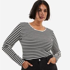 Size Small. Never Worn! Nwot. H&m Striped Tops, Striped Long Sleeve Tops From H&m, Long Sleeve Jersey, Jersey Top, Striped Long Sleeve, Long Sleeve Tees, H&m, Womens Tops, Black White