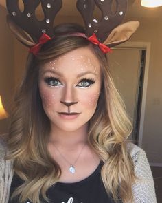 Deer Costume Makeup, Deer Halloween Makeup, Reindeer Makeup, Deer Halloween Costumes, Painting Costume, Deer Makeup, Halloween Make-up Looks, Reindeer Costume, 20 Makeup