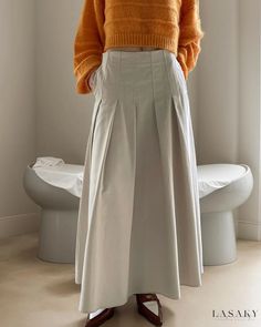 Lasaky - Elegant High Waisted Pleated Midi Skirt with Extended Length Beige Full Length Pleated Skirt, Skirts Midi High Waisted, Skirt Skirt, Long Sleeve Turtleneck, Pleated Midi Skirt, Bottom Clothes, Types Of Skirts, Skirt Length, Long Skirt