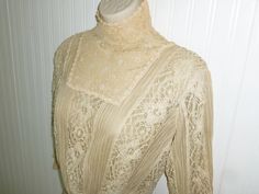 Romantic Antique Blouse Mixed Lace Maltese Cluny Irish Crochet Lace Vintage Edwardian - Etsy Fitted Cream Lace With Patchwork Detail, Fitted Cream Lace With Lace Patchwork, Fitted Beige Tops With Delicate Lace, Elegant Beige Blouse With Lace Sleeves, Elegant Beige Lace Top With Lace Sleeves, Elegant Beige Lace Top With Delicate Details, Elegant Cream Lace Top With Patchwork, Elegant Cream Lace Top With Lace Collar, Elegant Crochet Lace Top