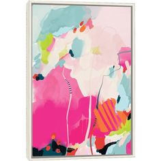 an abstract painting with pink, blue and green colors