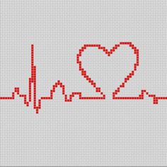 a cross stitch pattern with a heart and heartbeat