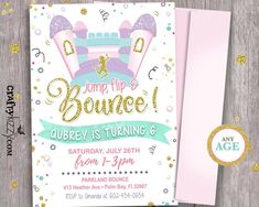 Bounce House Party Birthday Invitation - Girl Bounce Jump Play Invitations - Pink Inflatable Jump Party Printable Invitation House Party Birthday, Play Invitations, Jump Party Invitations, Bounce House Birthday, Jump Party, Invitations Pink, Girl Birthday Themes, Pretty Party, Party Printable