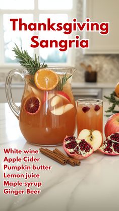 thanksgiving sangria with white wine, apple cider and pumpkin juice