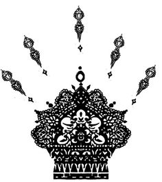 an artistic black and white drawing of a crown with many arrows coming out of it