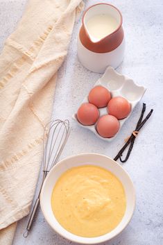 an image of eggs in a bowl next to other ingredients