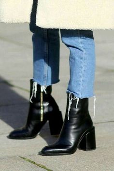 2019 New Black Thick with short boots Martin boots G2540 · Eoooh❣❣ · Online Store Powered by Storenvy Casual Black Boots Womens, High Heel Ankle Boots Jeans, Fall 2022 Black Shoes, Street Style Jeans, Boots And Jeans, Thigh High Heels, Bohemian Mode, High Heels Boots, Womens Shoes High Heels