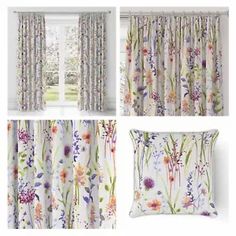 four different curtains with flowers on them