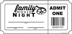 a movie ticket with the words family movie night on it and a barcode code