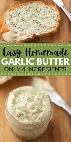 homemade garlic butter in a jar on a wooden table