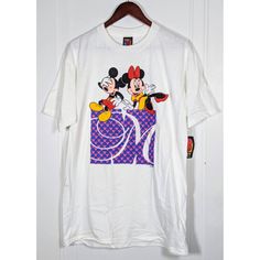 New Vintage Mickey & Minnie Mouse Unlimited Large Tee Shirt 90s Disney White White Mickey Mouse T-shirt For Streetwear, White Minnie Mouse Graphic Tee, Casual White Minnie Mouse Top, Fun White Mickey Mouse Tops, White Retro Mickey Mouse T-shirt, White Mickey Mouse Top For Streetwear, Disney Graphic Print White Tops, White Disney Graphic Print Tops, Retro White Top For Disney Fan Events