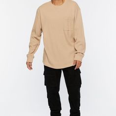 A Waffle Knit Tee Featuring A Crew Neck, V-Notch Stitch, Chest Patch Pocket, Dropped Shoulders, Long Sleeves With Banded Cuffs, And A Curved Dolphin Hem. Content + Care - 60% Cotton, 40% Polyester - Machine Wash Cold