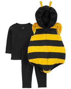 Dress baby up for her first Halloween in this super cute bumble bee costume. The zip-up bubble piece is crafted in fleece with a cozy hood, the long-sleeve cotton tee goes underneath, and a pair of pull on pants, too Toddler Bee Costume, Strawberry Halloween Costume, Baby Bee Costume, Bee Costume Diy, Beekeeper Costume, Bumblebee Halloween, Strawberry Halloween, Bumble Bee Costume, Newborn Halloween Costumes