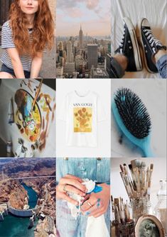 a collage of photos with various things in them including shoes, t - shirts and hairbrushes