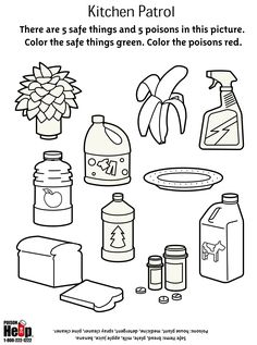 the kitchen patrol coloring page is filled with items to help kids learn how to cook