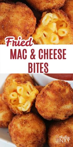 fried mac and cheese bites in a white bowl