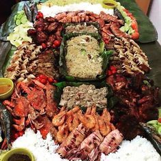 a platter filled with lots of different types of food