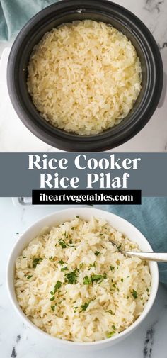 rice cooker rice pilaf in a white bowl