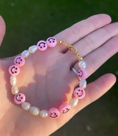 Beautiful beaded bracelet containing freshwater pearl beads and pink coloured acrylic smiley face beads Gold plated fastenings Smile Bracelet, Smiley Face Beads, Pink Beaded Bracelet, Pink Beaded Bracelets, Beautiful Beaded Bracelet, Bracelet Pearl, Smiling Face, Pink Bracelet, Smile Face