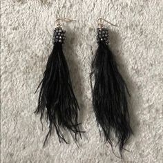 Never Worn! Black Feathers, Feather Earrings, Full Service, Jewelry Earrings, Fast Delivery, Women Jewelry, Women Shopping, Black, Color