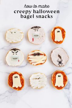 these creepy halloween bagel snacks are so cute and easy to make