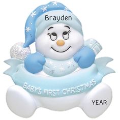 a baby's first christmas ornament with a snowman