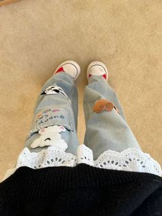 Puppy Cat Party Cute Patch Denim Wide-Leg Jeans - ntbhshop Your Adorable, Spreads, Wide Leg Jeans