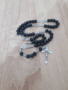 Catholic Rosary For Men, Black Rosary, St Benedict Rosary, Wooden Rosary, Confirmation Gift Boy, prayer beads, Black beads wooden rosary. This rosary is made of wood with silver dipped benedictine medals on places of Our father with St.Benedict cross. Medals and cross made in Italy. Rosary is handmade in Medjugorje, place of Apparition of Our Holy Mother in 1981. Each rosary is made to order specially for you. Specially great gift for baptism, first communion or confirmation. Beautiful rosary fo Black Wooden Beads Rosary Spiritual Style, Black Wooden Beads Spiritual Rosary, Black Wooden Beads Rosary, Rosary For Men, Black Rosary, Wooden Rosary, St Benedict Cross, Beautiful Rosary, Olive Wood Cross