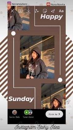 an instagram with two pictures of a woman in grey hoodie, and the caption says happy sunday