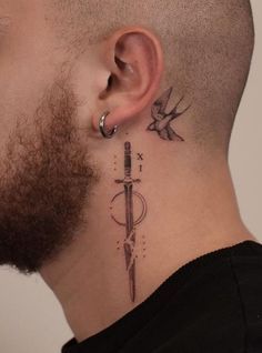 Men's Neck Tattoo, Tattoos On Neck Men, Neck Small Tattoo Men, Tattoo Di Leher, Side Neck Tattoo Ideas For Men, Neck Side Tattoo Men, Men’s Side Neck Tattoo, Back Neck Tattoo Men Ideas, Tatos Men