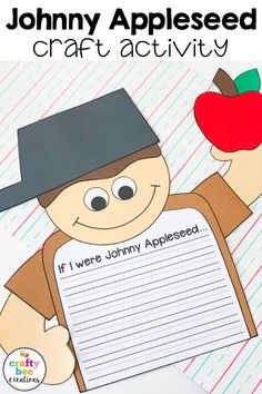 johnny appleseed craftivity activity for kids to do with their teacher's apple