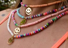 Handcrafted with Love Choker Multicolor Vinyl Disc Beads with 24K Gold-Plated with Smiley Zirconia Pendant Length: 14.5" with 2" Adjustable. Made in Colombia Vinyl Disc, Crown Jewels, Be Happy, Smiley, Light Colors, Hair Wrap, With Love, Choker, Light Pink