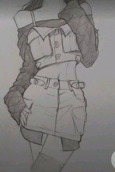 a pencil drawing of a woman in overalls