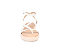 Make your summer a little more stylish with the Jeselia by Journee Collection. Vegan leather straps shape this adorable sandal. With an adjustable buckle strap and 4 mm Tru Comfort Foam™ footbed, you'll be walking on sunshine every time you wear them. Luxe Vegan Leather upper, Adjustable buckle closure, Approx. 1 1/4\ sole, Open toe, Tru Comfort Foam™ footbed for added comfort, Man-made outsole, Crisscross strap detail | Women's Journee Collection Jeselia Sandals in White Size 11 Medium Adjustable Strap Flat Slingback Sandals, Adjustable Flat Slingback Sandals With Strap, Flat Adjustable Strap Slingback Sandals, Strappy Toe Ring Sandals With Removable Insole For Summer, Adjustable White Strap Sandals, Spring Adjustable Strap Sandals, Adjustable Double Strap Wedge Sandals For Spring, Summer T-strap Sandals With Adjustable Straps, Spring Synthetic Sandals With Strap Closure