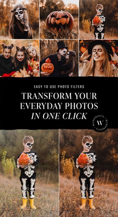 a collage of photos with text that reads transform your everyday photos in one click