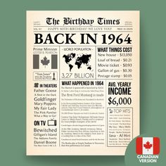 the birthday times back in 1994 poster is displayed on a green background with canadian flag