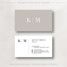 a business card with the letter k is shown in white and grey colors, on a gray background