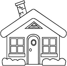 a black and white drawing of a small house