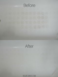 before and after photos of a white bathtub with the same color as it appears