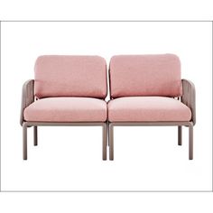 two pink chairs sitting next to each other on top of a white background with the same color