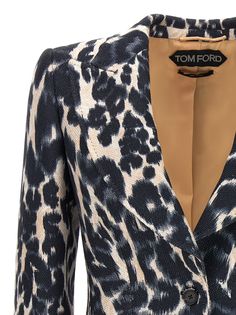 Single-breasted blazer in animal print viscose with button closure, pockets, pockets, long sleeves, padded shoulders, back split. Composition: 98% viscose 2% elastane | Tom Ford Women's Animal Print Single-breasted Blazer | FW23/24 Tom Ford Women, Single Breasted Blazer, Chic Leather, Suit Accessories, Womens Blazers, Breasted Blazer, Rugby Shirt, Blazers For Women, Tom Ford