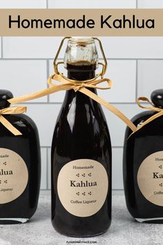 homemade kahlua coffee liquer in two bottles