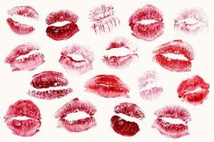 lipstick kisses drawn in red ink on white paper