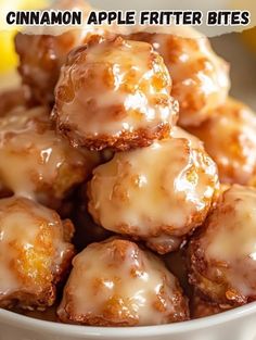 cinnamon apple fritter bites in a white bowl