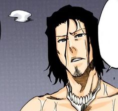 an image of a man with no shirt on in front of a speech bubble that says,